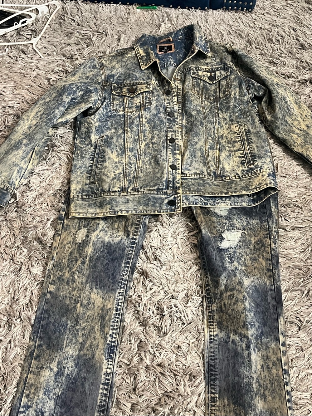Makobi Men's Slim Straight Acid Wash Jacket and Jeans SET 42/ 2XL